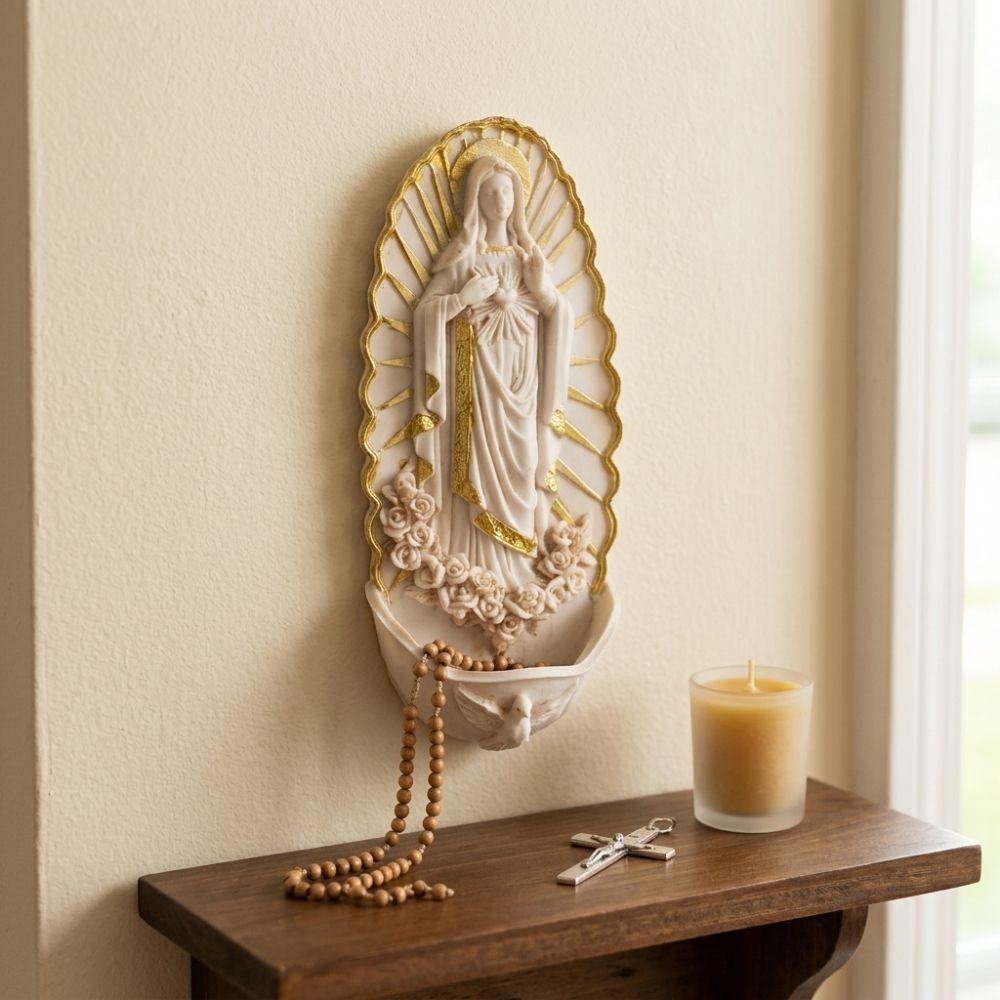 Religious Virgin Mary Holy Water Font Wall Mounted Mary Wall Hanging Font Home Decor