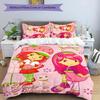 3pcs Princess Strawberry Cover Set - Personalized Name, HD Printed Bedding with 1 Cover and 2 Pillowcases - Perfect for Home Decor, Easy Care