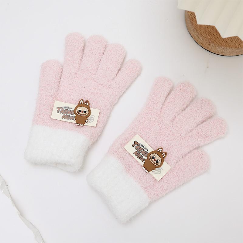 Winter Kinderhandschuhe Cartoon Bestickt Stoffetikett Labu Fünffingerhandschuhe Warm und Kältefest Baby Fingerhandschuhe