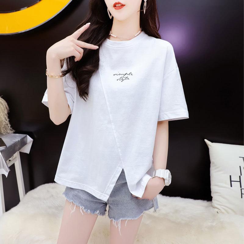 Women's Fashion Irregular Short Top Women's Summer Dress Loose Under The Swing Fork Design Sense Short-sleeved T-shirt Top