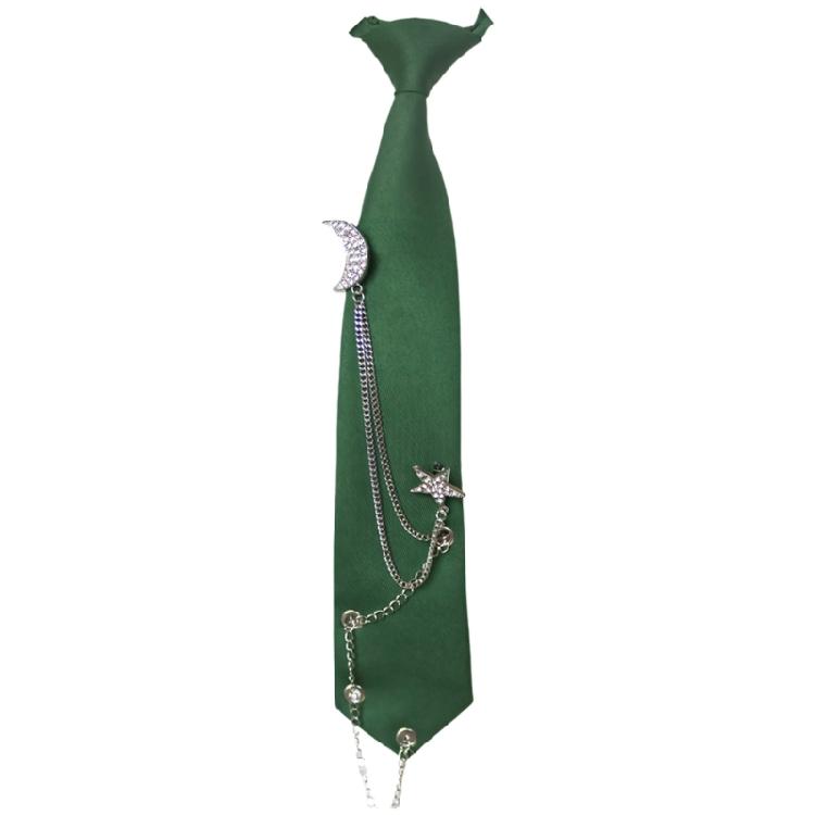 Student Pre Tied Neck Ties Preepy Look Rhinestones Star Metal Chain Dark Tie Cravat Neck Wear Accessories