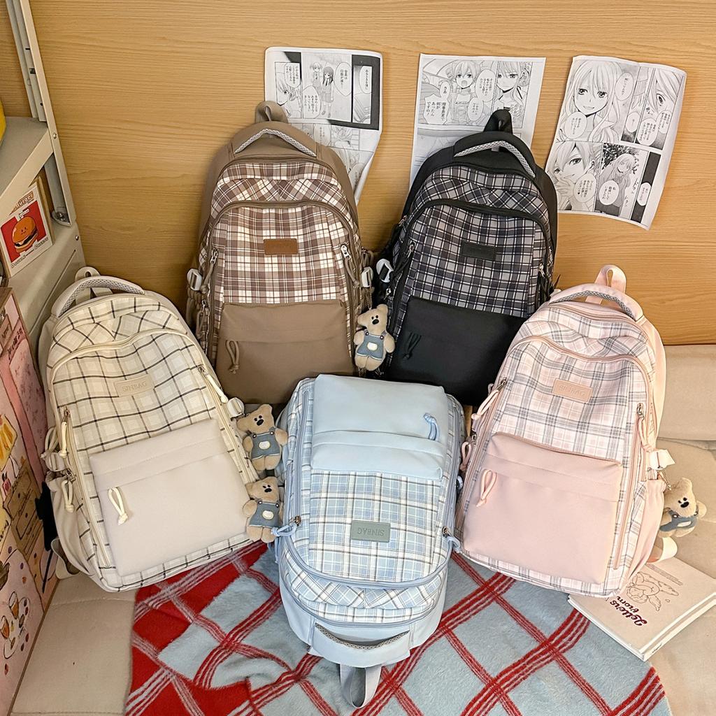 Schoolbag New High-value Schoolbag Ins Style Korean Women's Niche Sweet Plaid Backpack Junior High School Students Lightweight Backpack