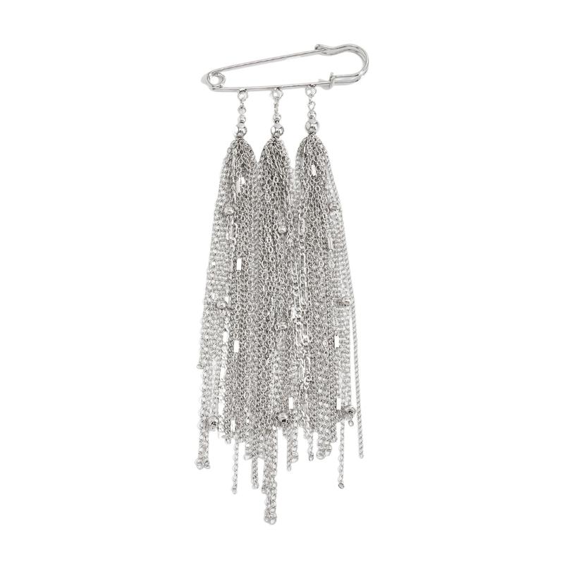 Trendy Metal Tassel Chain Lapel Pin, Stylish Suit Brooch & Pants Waist Adjuster, Rock Style Jewelry Gift for Women