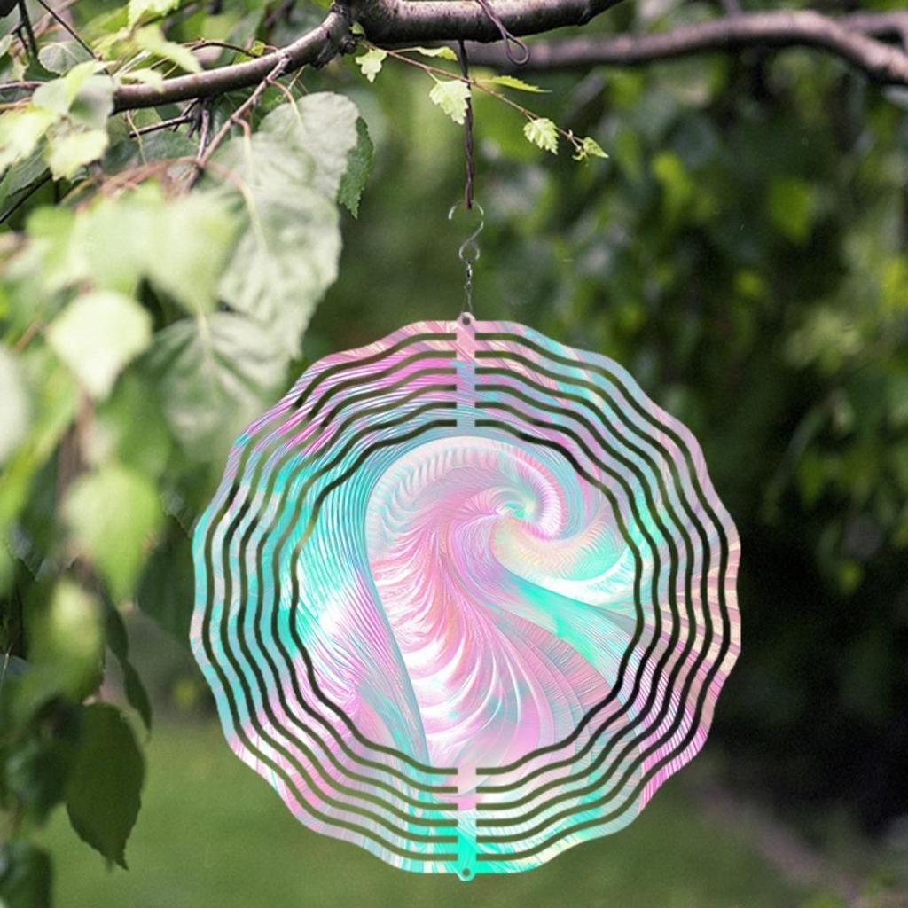 10 Inch Hanging Wind Spinner with Wave Design 360 Degree Rotating Hook Metal Rustic Style for Garden Balcony Decor No Battery Needed