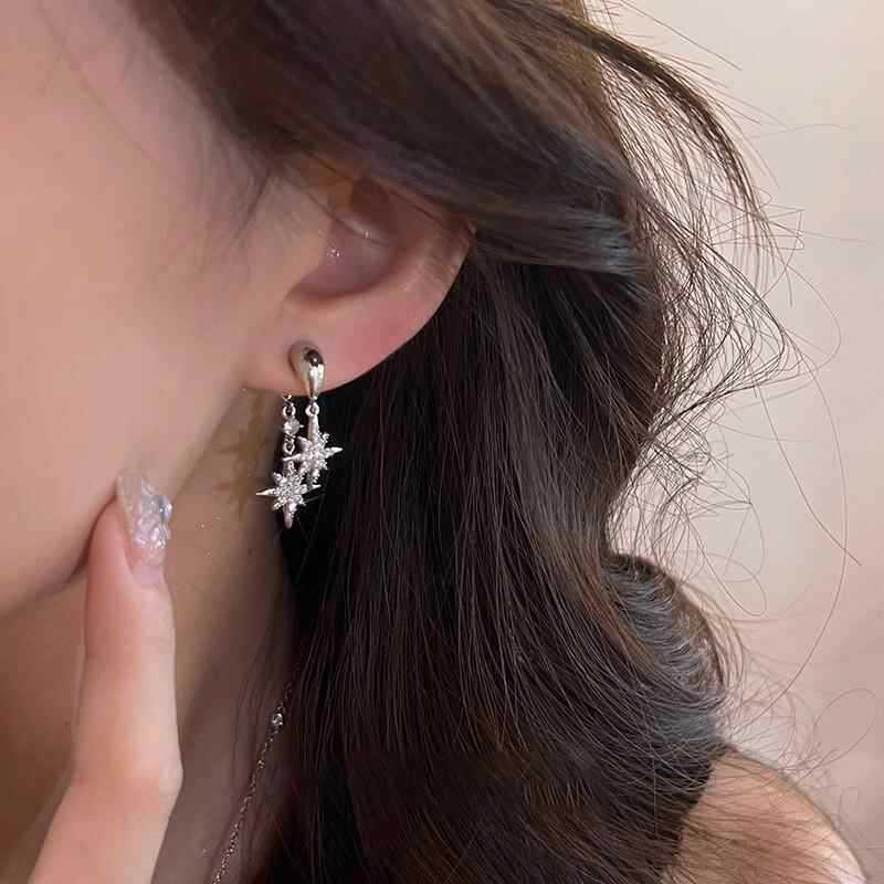Retro French light luxury high-end octagram earrings women's niche design stud earrings