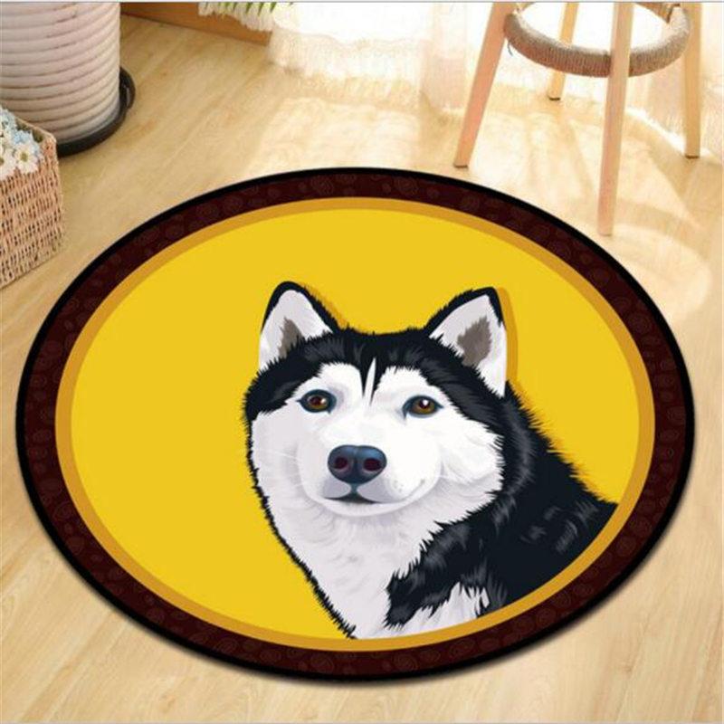 Living Room Bedroom Kids Room Rug Home Carpet Floor Door Mat Creative Cute Dog and Cat Round Rug