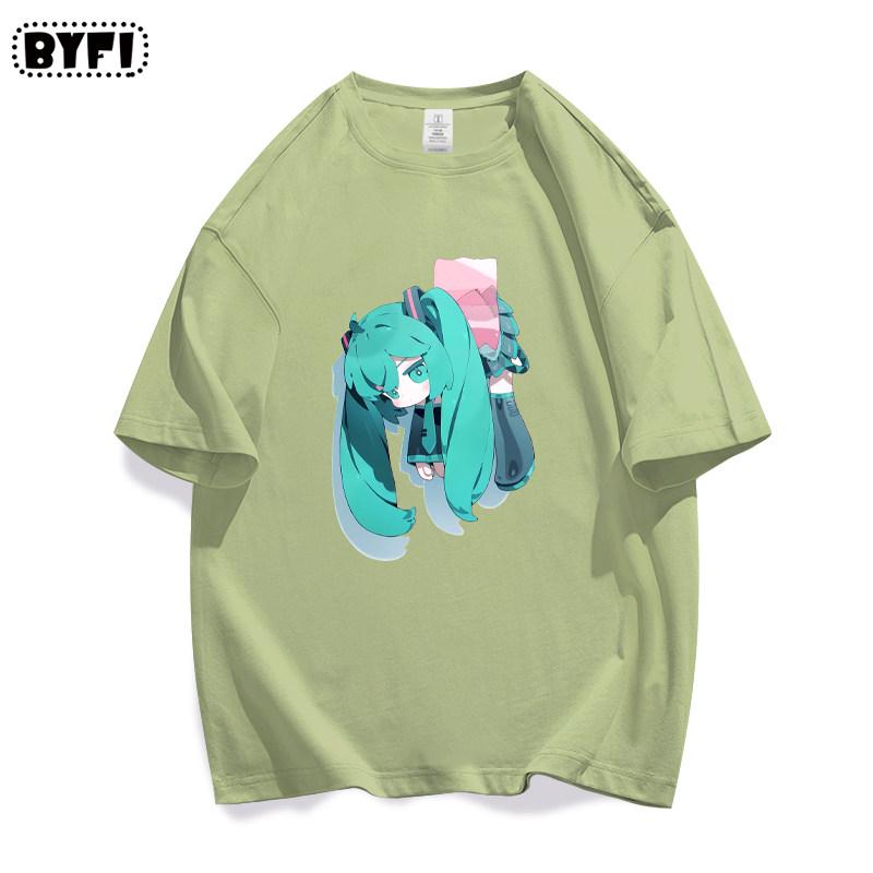 Hatsune Miku Miku Tape Short Sleeve Cute Peer Anime Pure Cotton Printed Unisexs and Unisexs Personalized Casual Plain Tshirt