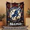 Custom Name Personalized Chelsea Football Club Print Blanket, Home Decor, Bedroom, Sofa, Camping, Couch, Gifts for Birthday Christmas