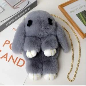 Cute Fluffy Rabbit Fur Pompoms Chain Bag Women Cartoon Rabbit Sling Bag Fluffy Bunny Shoulder Plush Backpack Girls Birthday Gift