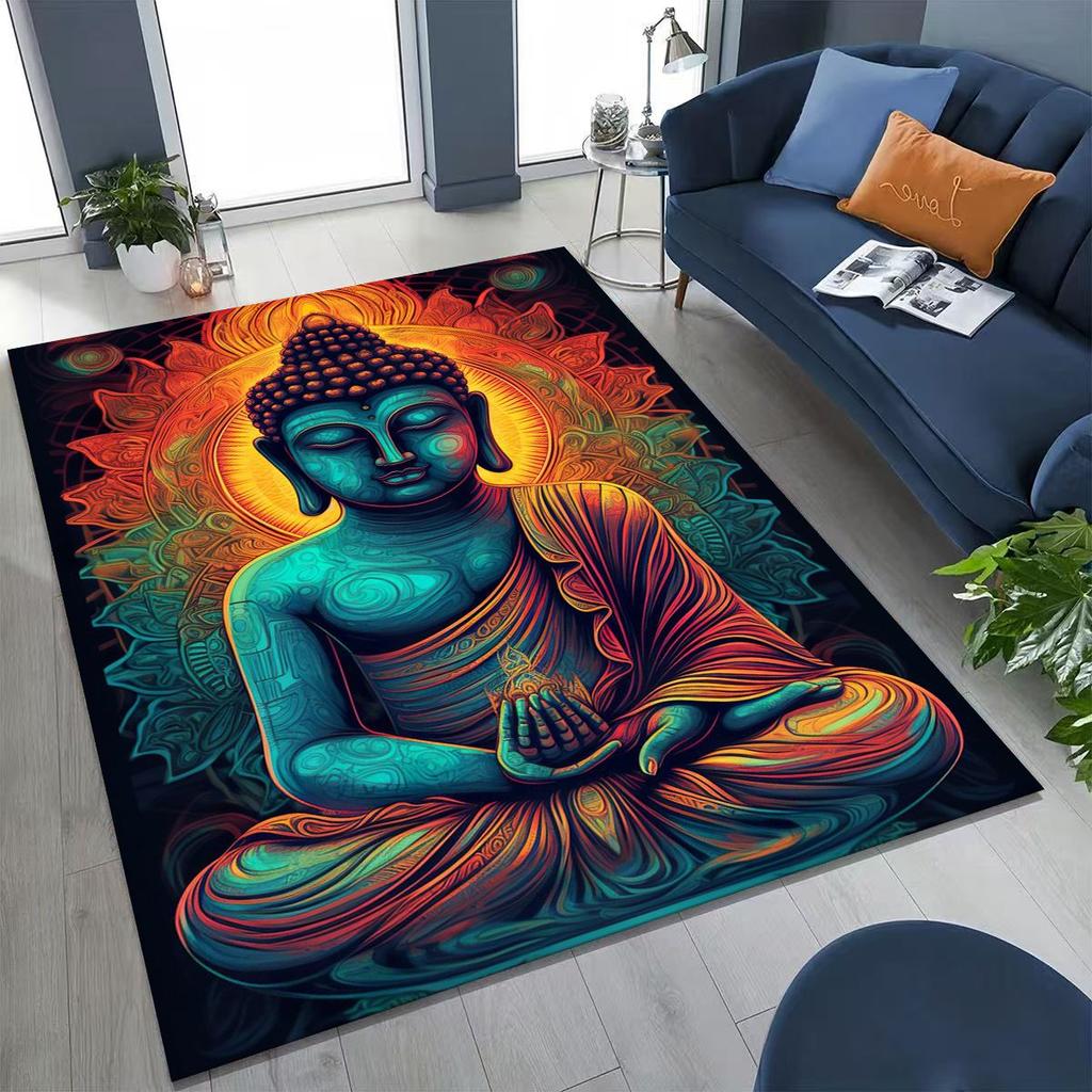 Věřící Slavnostní Buddha Šákjamuni Květinový Koberec do Ložnice Obývacího Pokoje Pohovka Domácí Rohožka Dekorace,Velká Dětská Hrací Protiskluzová Podložka na Podlahu Dárek