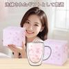 Double-walled glass mug with cherry blossom design, 350ml, perfect as a gift for women. Ideal for birthdays, Mother's Day, graduations, retirements, a