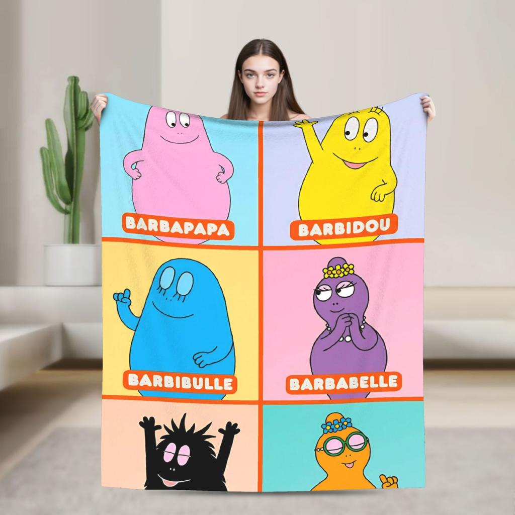 Barbapapa Barbamama Family  Flannel Blankets  Warm Throw Blanket for Bedroom Travel Pattern Bedspread Sofa Bed Cover