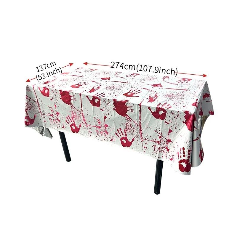 1pcHalloween Tablecloth Bat Castle Simulation Blood Handprint Disposable Tablecloth Party Dining Table Decoration Tablecloth