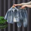 Boys' Denim Shirt & Jacket Set - Spring/Autumn Style: Trendy Two-Piece for Toddler