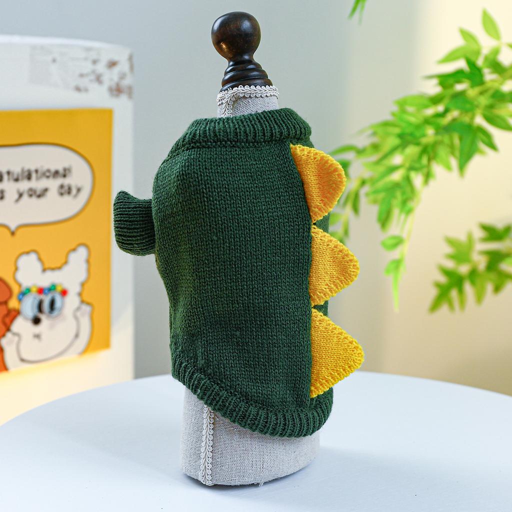 1PC Pet Wear Dog Spring, Autumn, and Winter Warm 3D Green Cute Dinosaur Knit Pullover Sweater For Small Medium Dogs