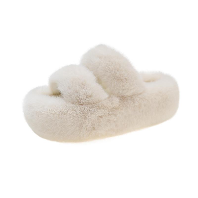 Mao Mao slippers women's autumn and winter outer wear warm thick-soled one-word slippers plush drag casual double-belt cotton slippers