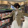 Korean Version of Khaki Small Suit Loose Slim Short Jacket for Women Early Autumn New Single-breasted POLO Collar Top