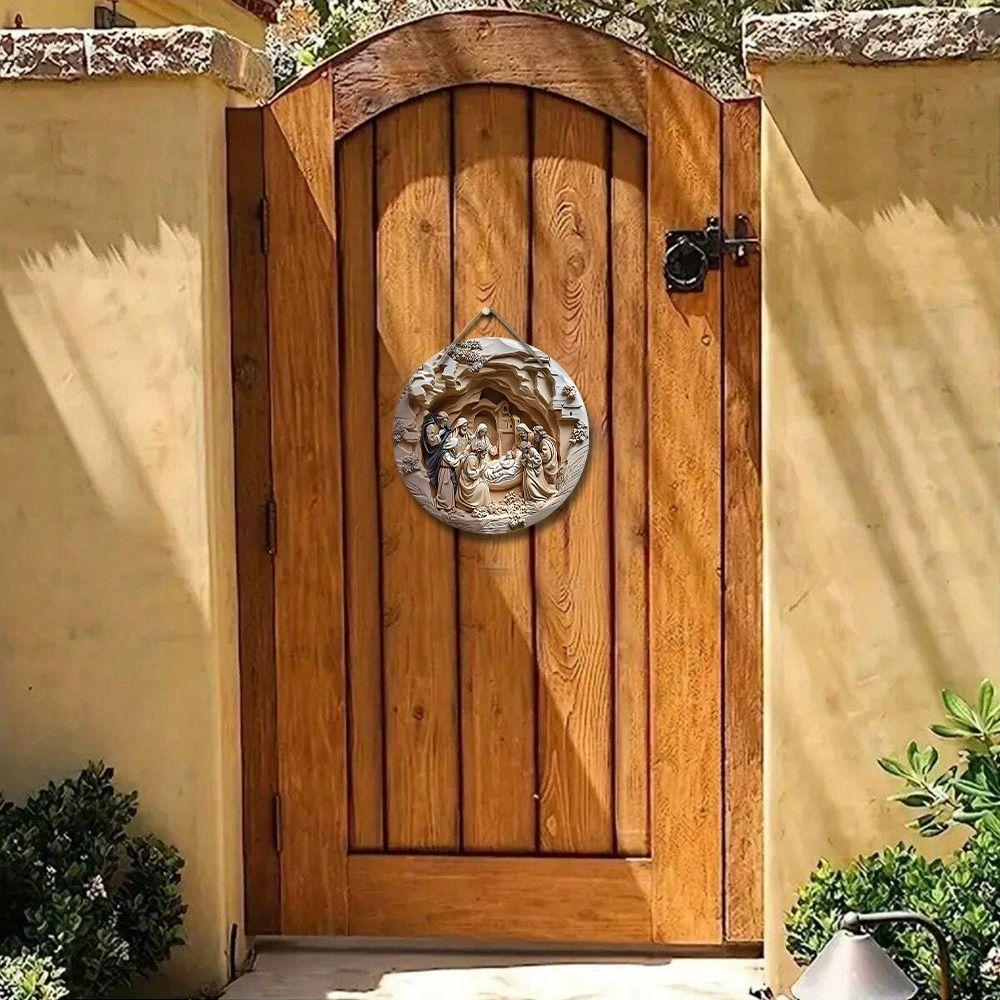 Přívěsek Svatá noc Betlémská scéna, dekorace na stěny nebo dveře domova, 2D plochý dřevěný, vánoční dekorace, dárky pro přátele a rodinu