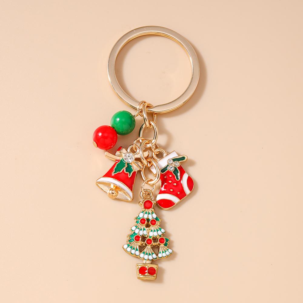 Fashion Christmas Keychain Jingling Bell Key Ring for Women Girls Handbag Pendants DIY X'mas Key Chain New Year Gifts