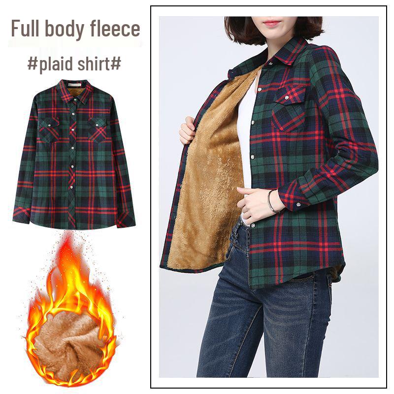 Camicia a Quadri Foderata in Pile Taglie Forti per Donna - Vestibilità Slim, Calda e alla Moda per Autunno/Inverno