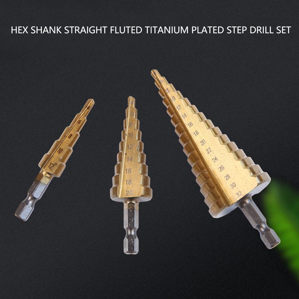 6pcs Hex Shank Step Drill Bit Set High Speed Steel Titanium Coated Bits Woodworking