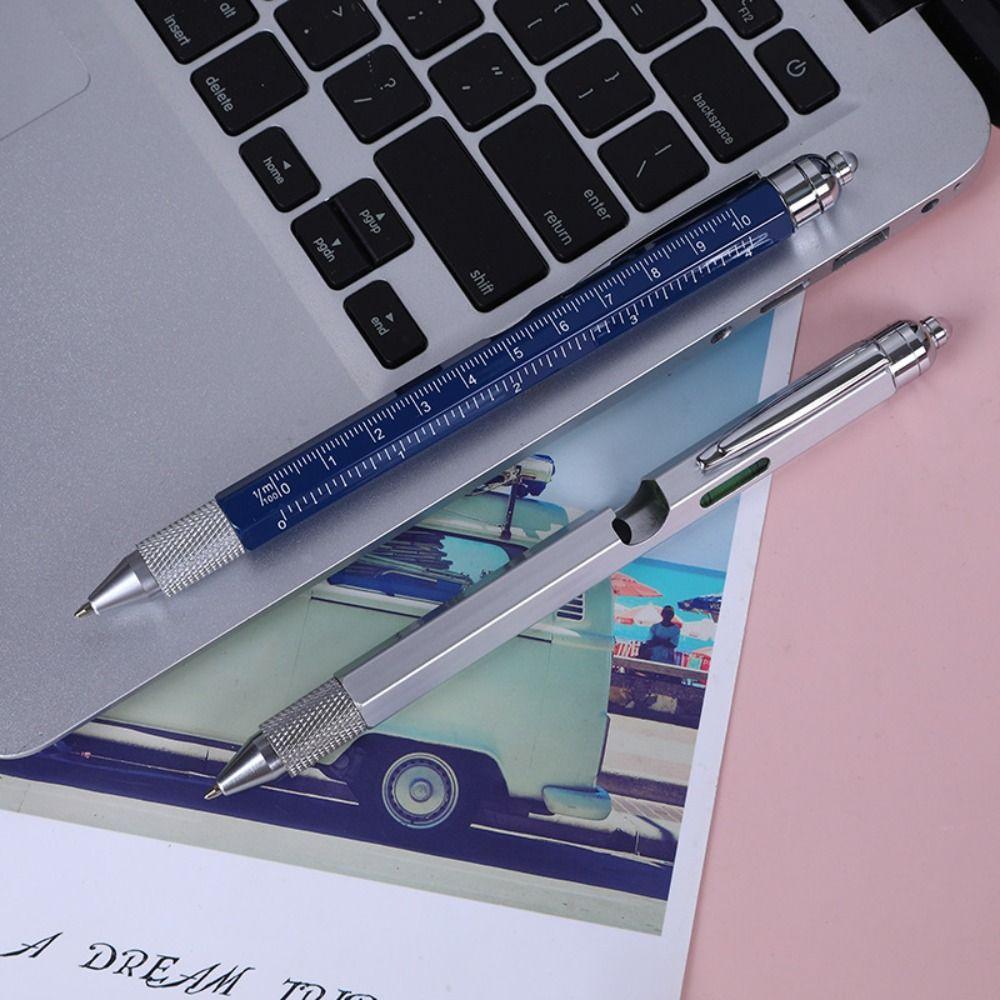 Durable Metal Multi Tool Pen 9-in-1 With LED Light Spirit Level Screwdriver Ruler Ballpoint Pen Capacitive Pen Outdoor Tool Pen