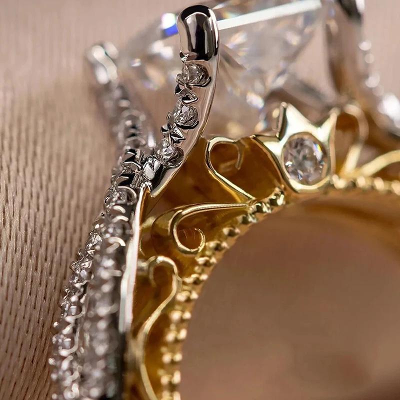 Opulent Princess Cubic Zirconia Rings for Women Novel Two-tone Engagement Jewelry Charms Aesthetic Wedding Accessories