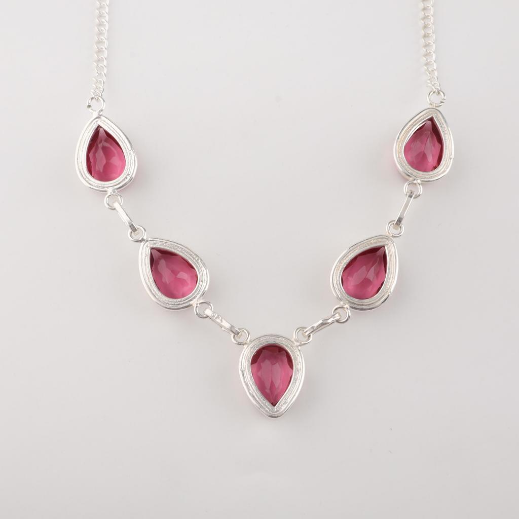 Rosa Turmalin Edelstein Silber Halskette 925 Sterlingsilber Handgefertigte Halskette für Frauen Geburtstagsgeschenk RN-1-5