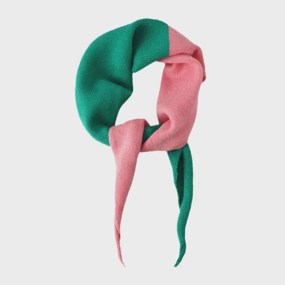 2024 Herbst/Winter Damen Koreanischer Stil Gestrickter Dreiecksschal - Farbblockiert, Warm, Allround-Schal