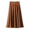 Women's Autumn and Winter Japanese Simple Pleated Skirts Fashion Retro Plain Waist Tie Drape A-Line Mid-Length Boutique Skirts