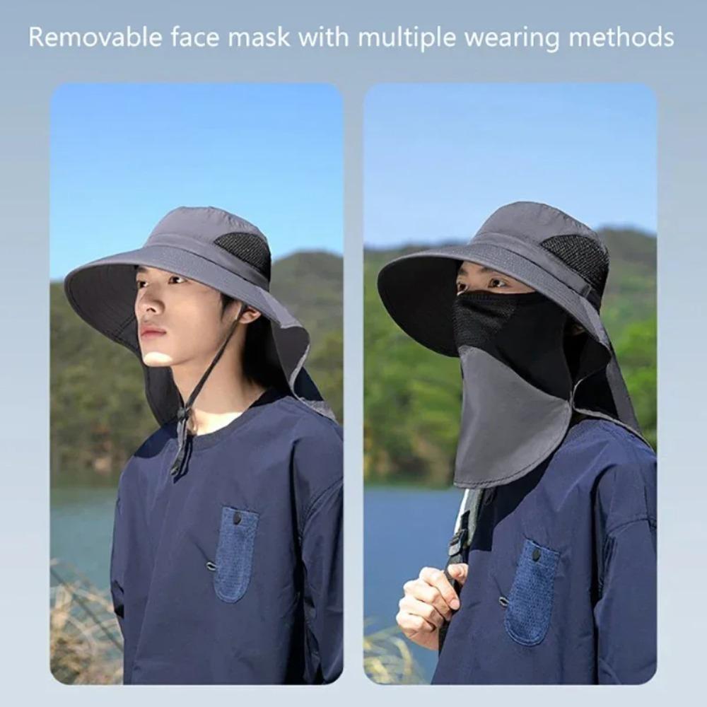 Unisex Summer Wide Brim Waterproof Quick-Drying Panama Caps Outdoor Visor Bucket Hats Mesh Breathable Sun Hat With Neck Flap