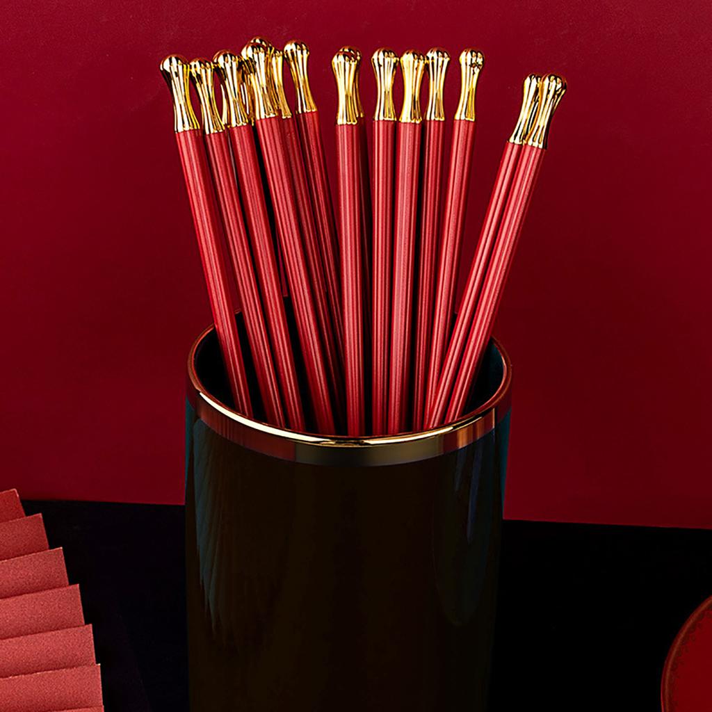 5Pairs Red Festival Chopsticks Set Anti Slip Sushi Chopstick Durable Chinese Style Alloy Chopsticks Easy To Clean Reusable