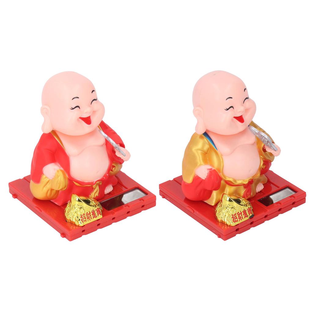 Buddha Figurine Eco Friendly Auspicious Smiling Eyes Monk Decoration Auto Shaking Hand Solar Power Energy Saving for Indoor