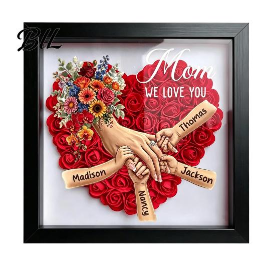 Shatterproof Acrylic Frame Personalized Mommy I Love You Flower Shadow Box Custom Names Holding Hands Gifts for Mom Grandma from Daughter or