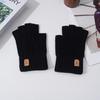 Half-finger flip gloves winter plush thickened knitted cycling out men's and women's warm and cold-proof student gloves