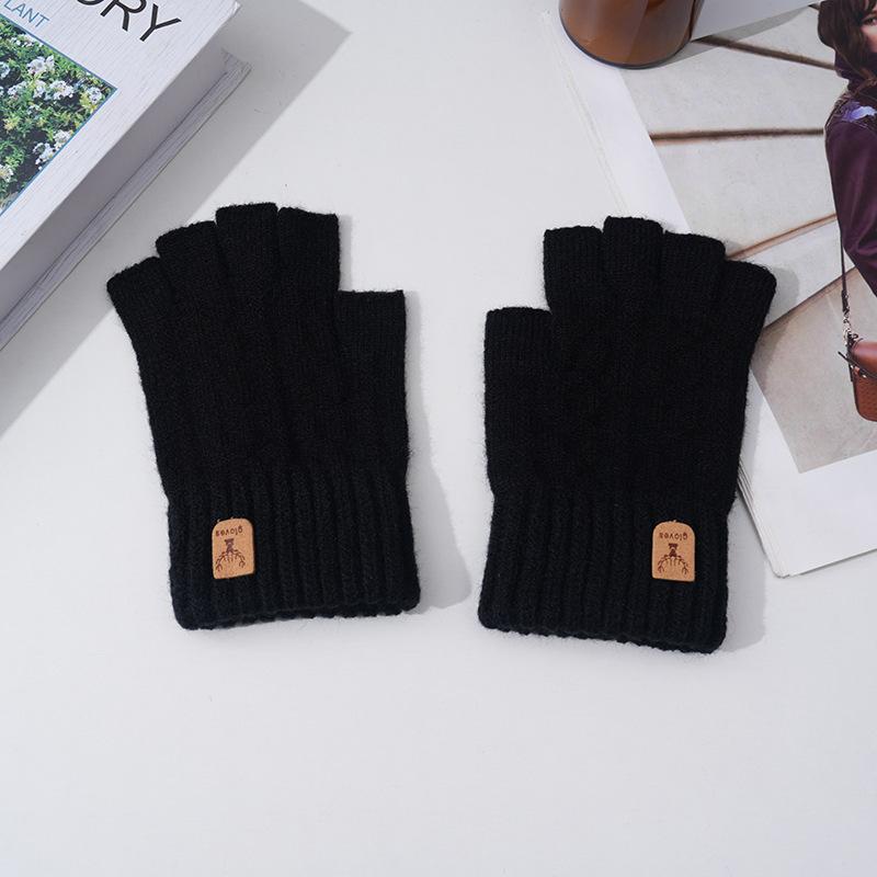 Autumn and winter camel wool warm windproof breathable portable simple gloves warm cold half-finger gloves outdoor riding