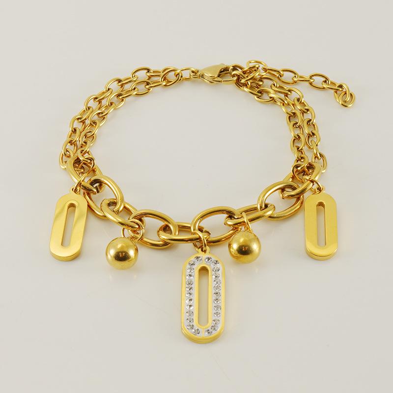 18K Gold-Plated Stainless Steel Double-Layer Oval Diamond Bracelet for Women - Niche Fashion Stackable Jewelry.