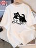 Work Black Cat Printed Tshirt For Men And Women Retro Personalized Round Neck Personalized Short Sleeve Casual Fashion Top