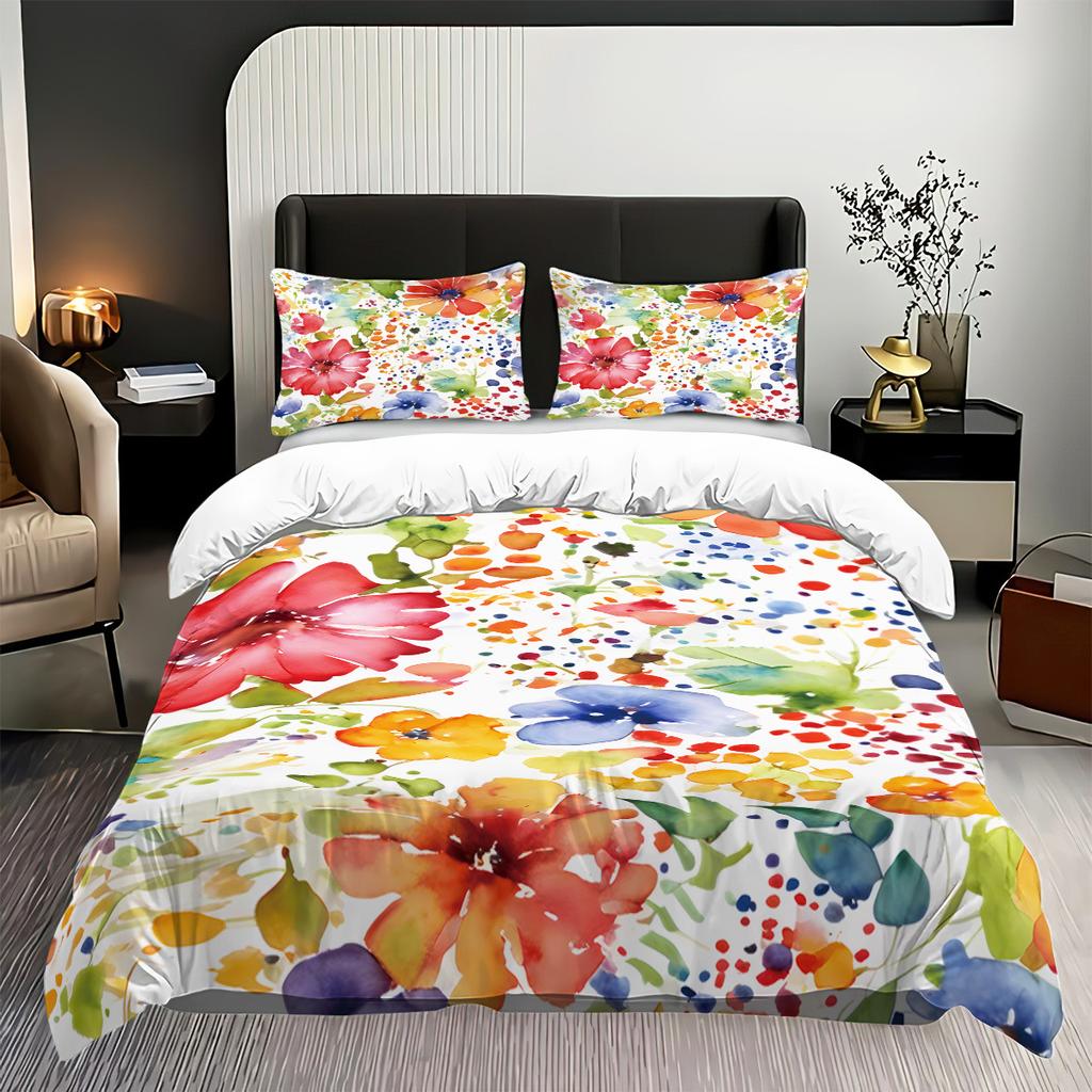 Safflower Green Leaf Quilt Cover Three-Piece Small Fresh Quilt Cover Pillowcase Digital Printing Bed Kit