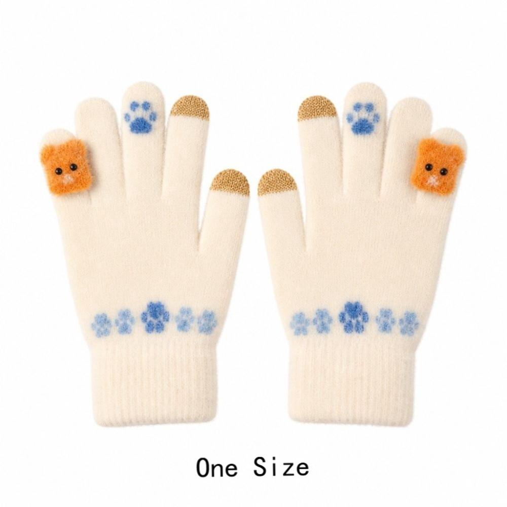 Windproof Winter Plush Gloves Cute Bear Cycling Gloves Korean Touch Screen Gloves Women