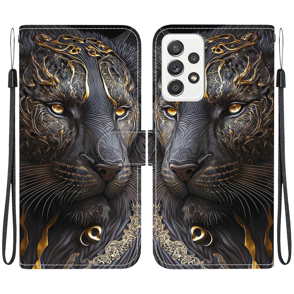 Handmade PU Leather Flip Case for Samsung Galaxy A52 4G/A52 5G (SM-A525F/A526B)- Anti-Slip Shockproof Cover with Wrist Strap & Heart/Rose Cat Designs