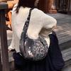 nthe Cae "Frost Mountain Tsunye" New Chinese Splicing Temperament Shoulder Bag, Cloth Texture Croissant Bag