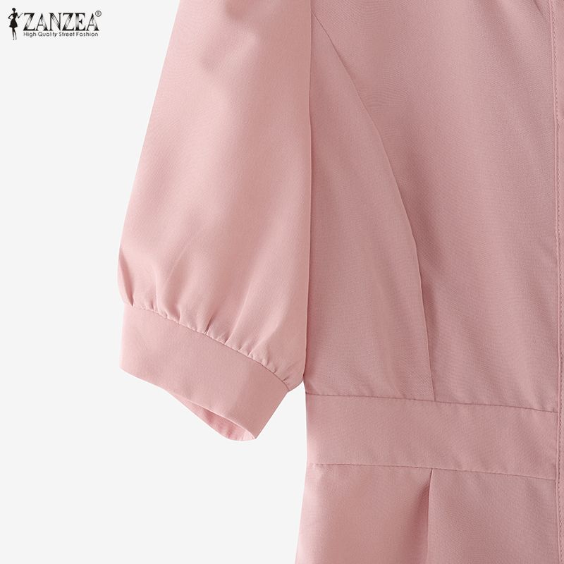 ZANZEA Women Casual Round Neck Short Sleeve Beading Peplum Blouse