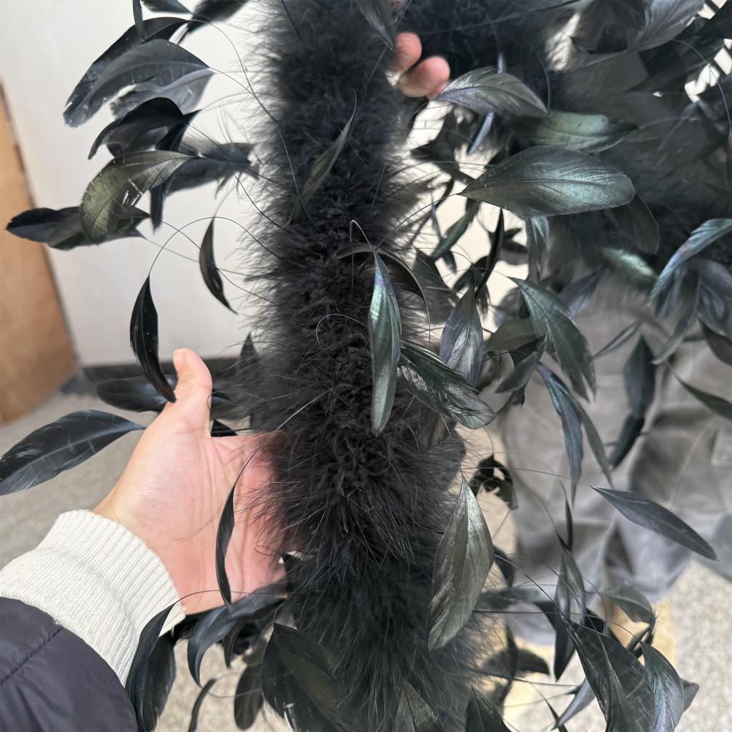 DIY 2M Black White Turkey Marabou Feather Boa with Chicken Feathers Natural Plume Shawl for Wedding Dress Stage Decoration