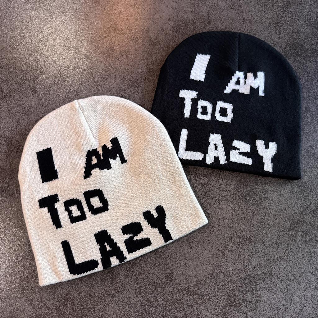 Am I Letter Too Lazy Embellishment Retro Streetwear Warm Wool Hat Couples Knit