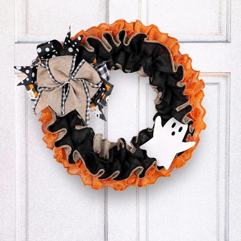 Halloween Holiday Wreath Hanging Ornaments Artificial Wreath for Front Door Farmhouses Garden Yard Halloween Decorations