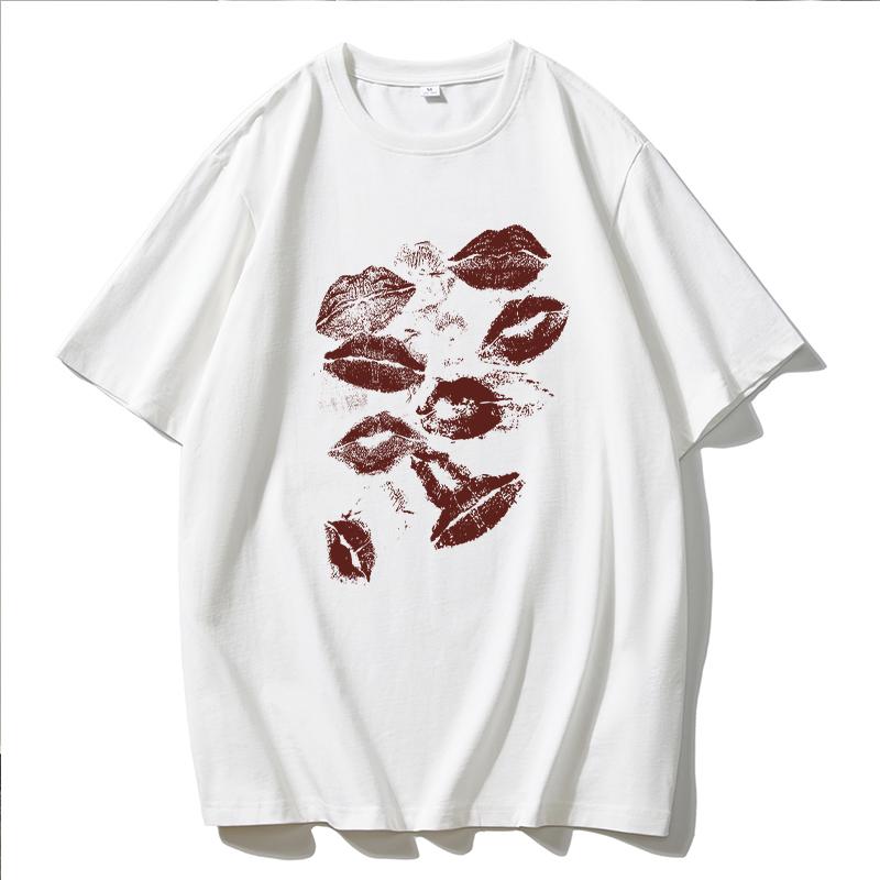 

Футболка Hirsionsan Sexy Lips Printed женская летняя хлопковая мягкая футболка с коротким рукавом женская свободная готическая футболка Higt Street M белый
