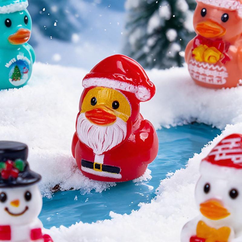 6Pcs Christmas Mini Duck Resin Figurine Cute Micro Landscape Ornament Small Statue For Desktop Decor Xmas Party Gifts