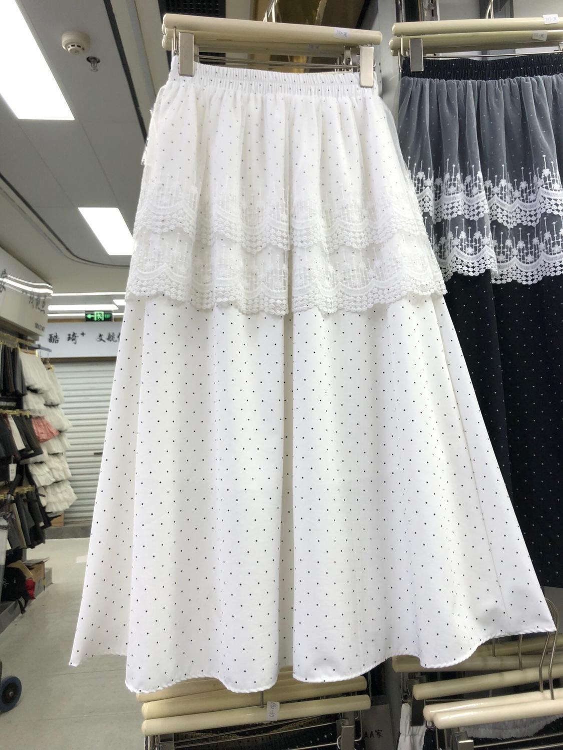 

Юбка в горошек в студенческом стиле, женская юбка-зонтик с кружевом, уменьшающая возраст, сладкая, прикрывающая мясо и показывающая худобу One size