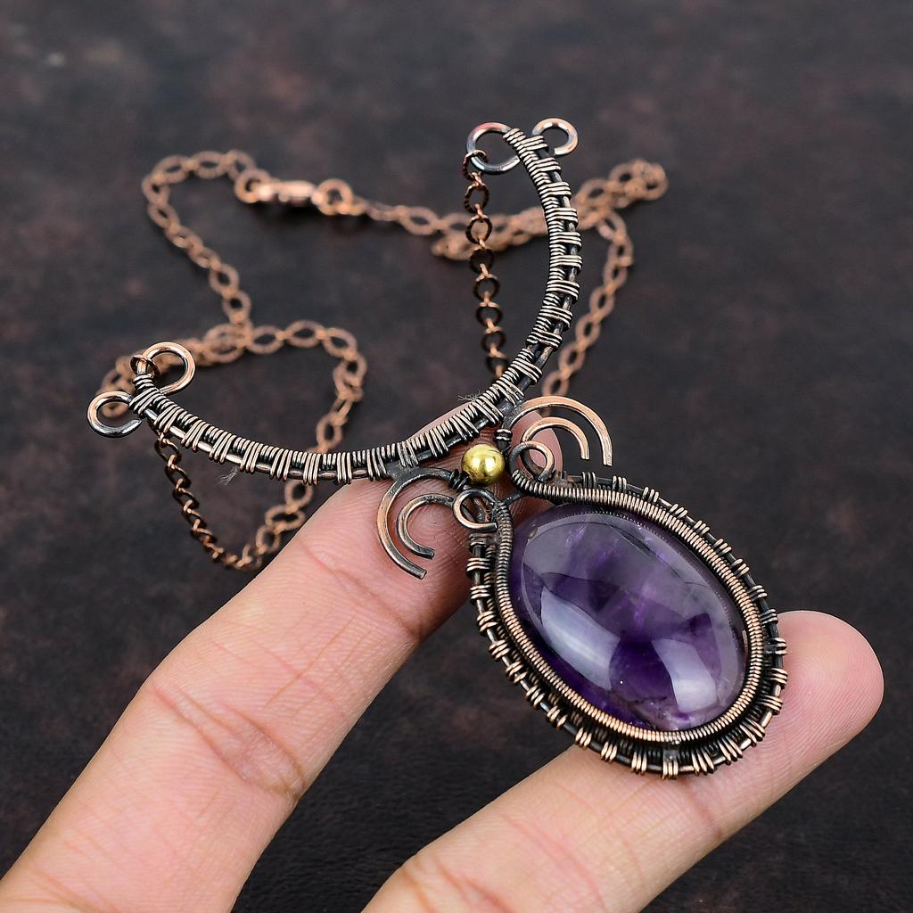 Star Amethyst Necklace Copper Wire Wrapped Necklace Natural Gemstone Jewelry Adjustable Necklace Handmade Necklace Copper Jewelry For Gift